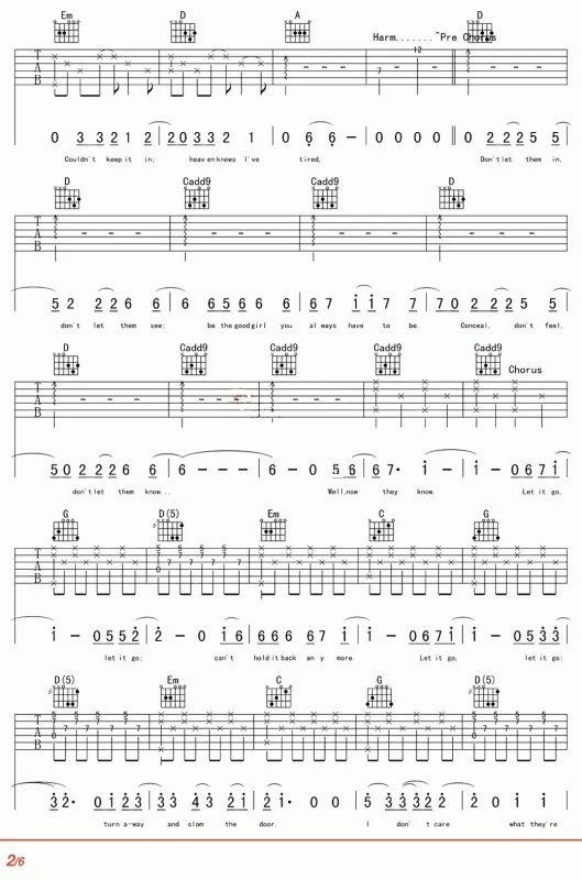 谁有C调的let it go吉他谱