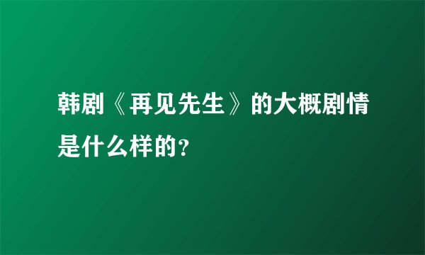 韩剧《再见先生》的大概剧情是什么样的？