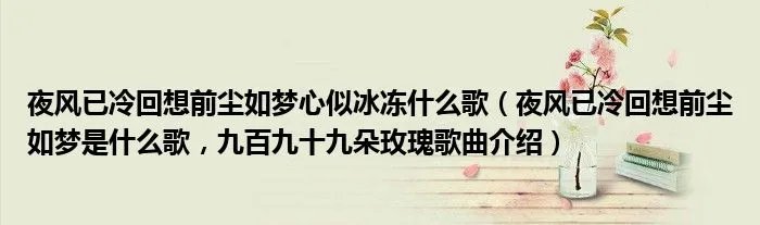 夜风已冷回想前尘如梦心似冰冻什么歌（夜风已冷回想前尘如梦是什么歌，九百九十九朵玫瑰歌曲介绍）