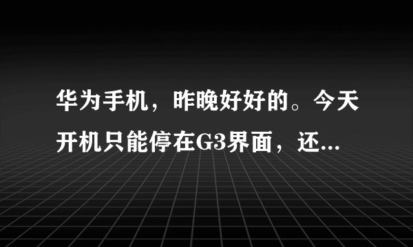 华为手机，昨晚好好的。今天开机只能停在G3界面，还一直震动，怎么回事啊。求大神