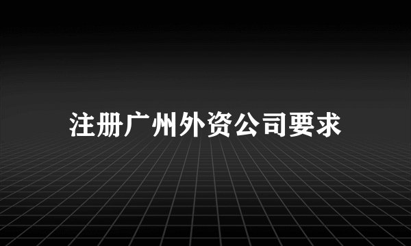 注册广州外资公司要求
