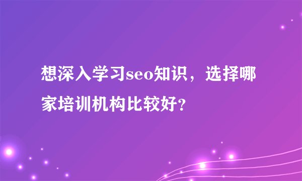 想深入学习seo知识，选择哪家培训机构比较好？
