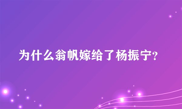 为什么翁帆嫁给了杨振宁？