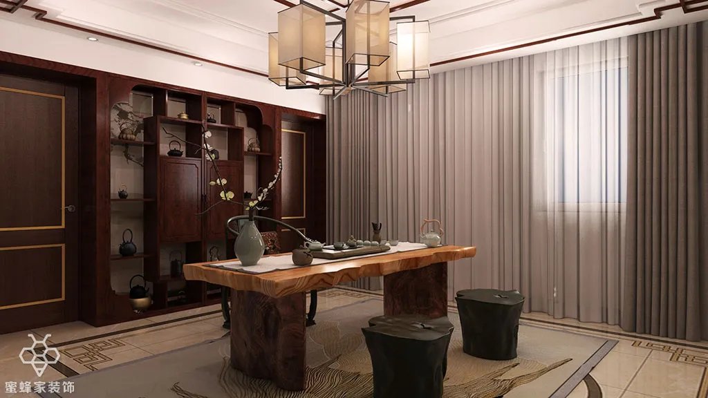 大连市华润海中国一期225平米新中式风格装修案例分享