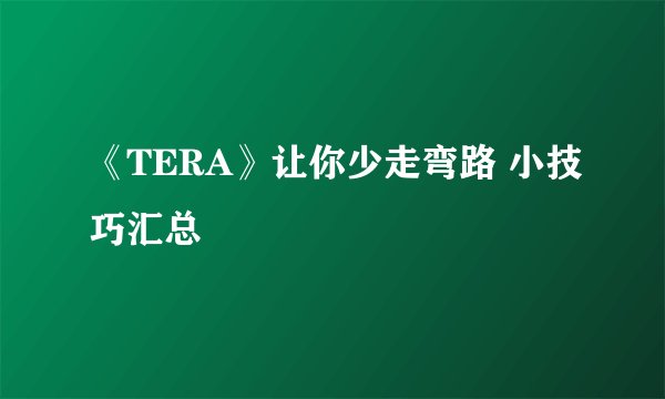 《TERA》让你少走弯路 小技巧汇总