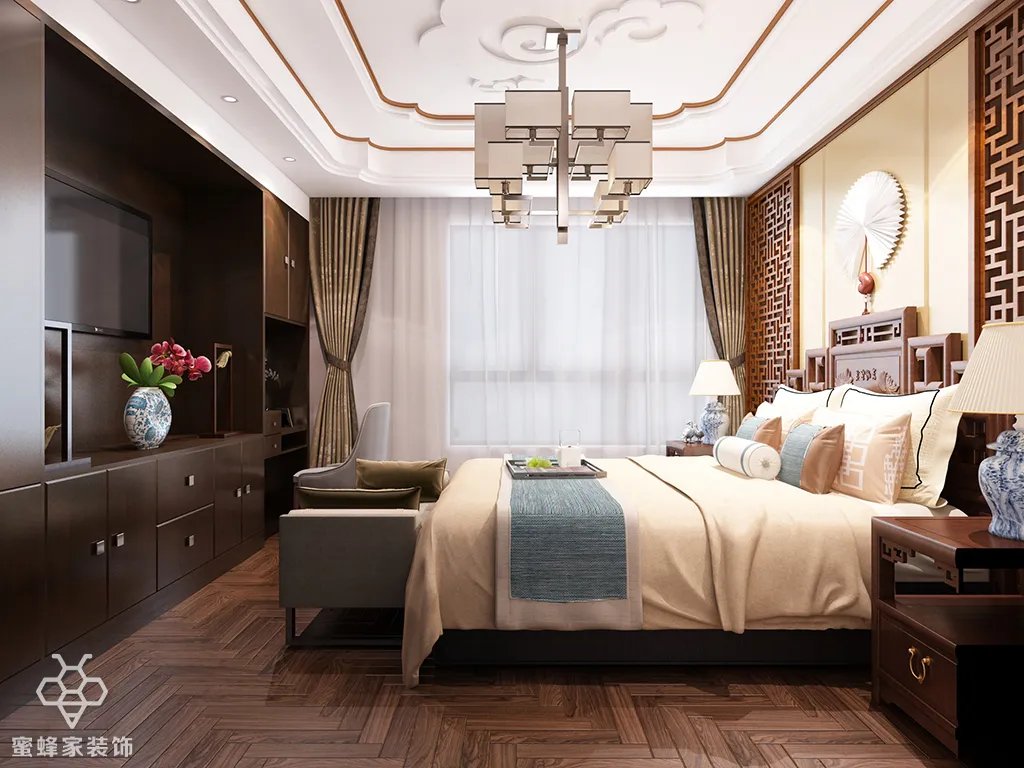 大连市华润海中国一期225平米新中式风格装修案例分享