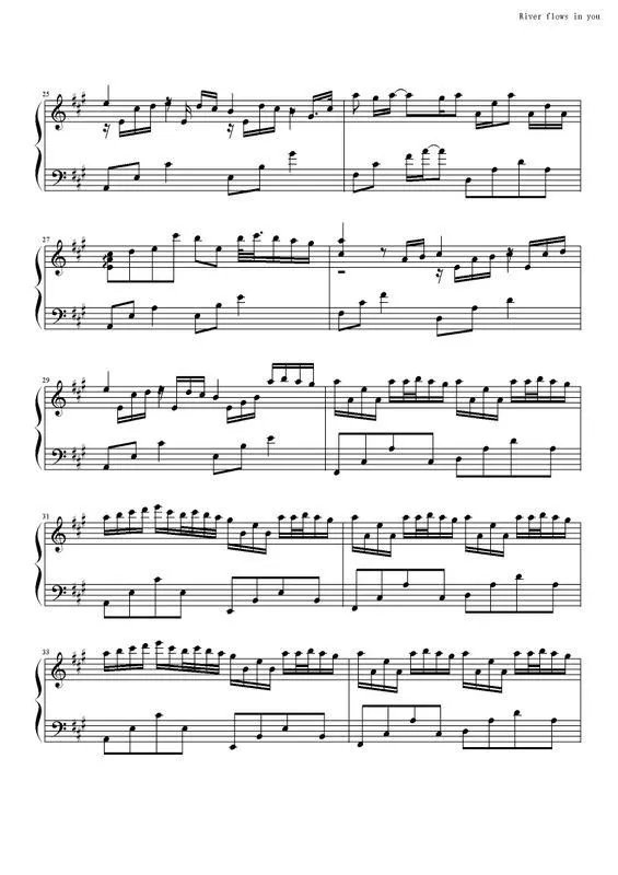 求River Flows In You 带指法的钢琴谱~~