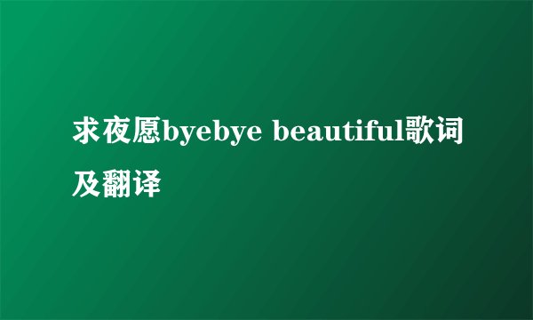 求夜愿byebye beautiful歌词及翻译