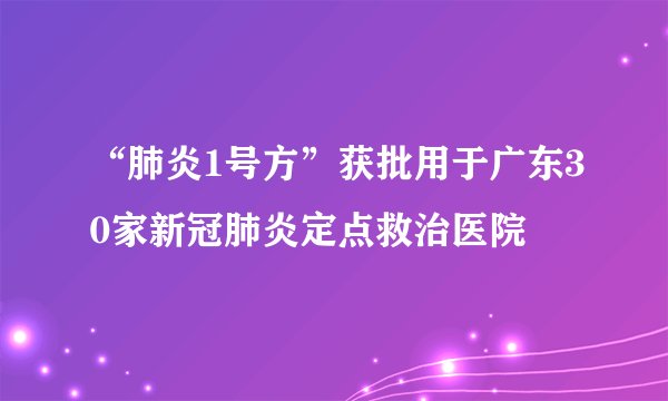 “肺炎1号方”获批用于广东30家新冠肺炎定点救治医院