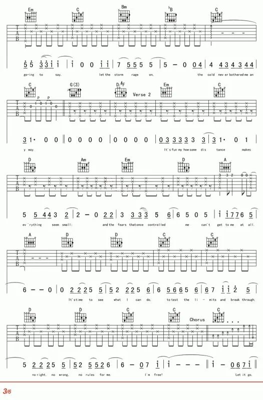 谁有C调的let it go吉他谱