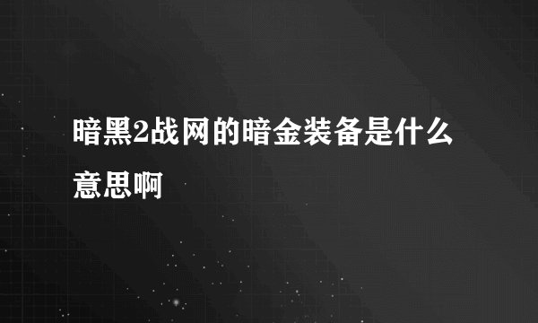 暗黑2战网的暗金装备是什么意思啊