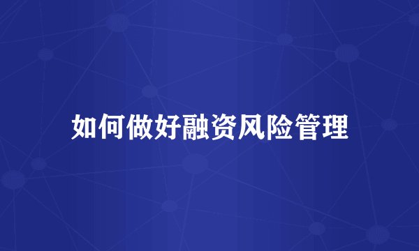如何做好融资风险管理