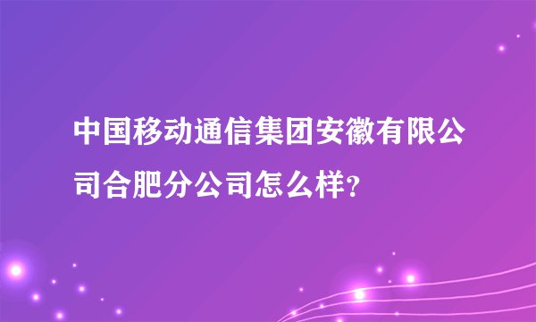中国移动通信集团安徽有限公司合肥分公司怎么样？