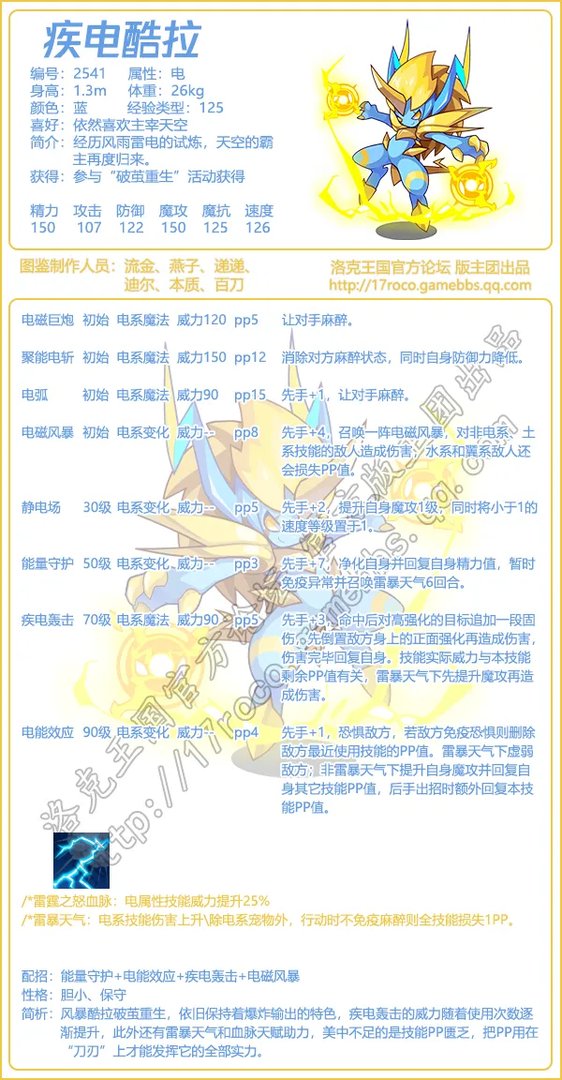 《洛克王国》疾电酷拉技能表图鉴