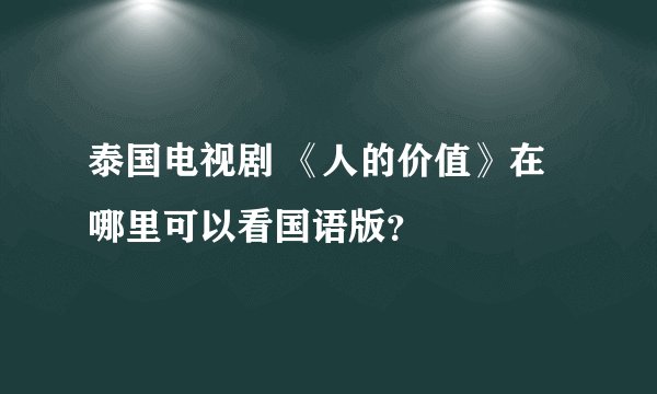 泰国电视剧 《人的价值》在哪里可以看国语版？