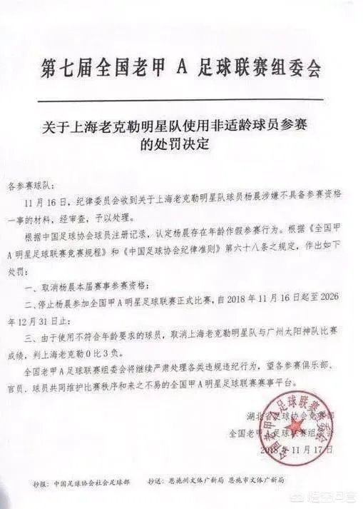官方:上海球员杨晨因年龄造假被老甲A年足球联赛禁赛8年,至2026年末,你怎么看?