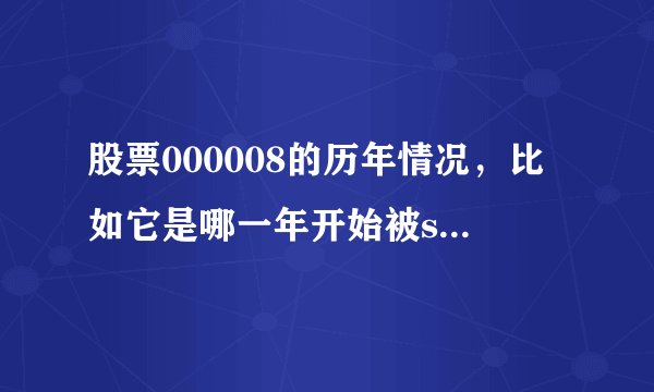 股票000008的历年情况，比如它是哪一年开始被st，那一年回复正常，我需要从05年到11年的情况。