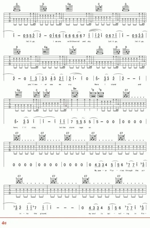 谁有C调的let it go吉他谱