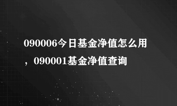 090006今日基金净值怎么用，090001基金净值查询