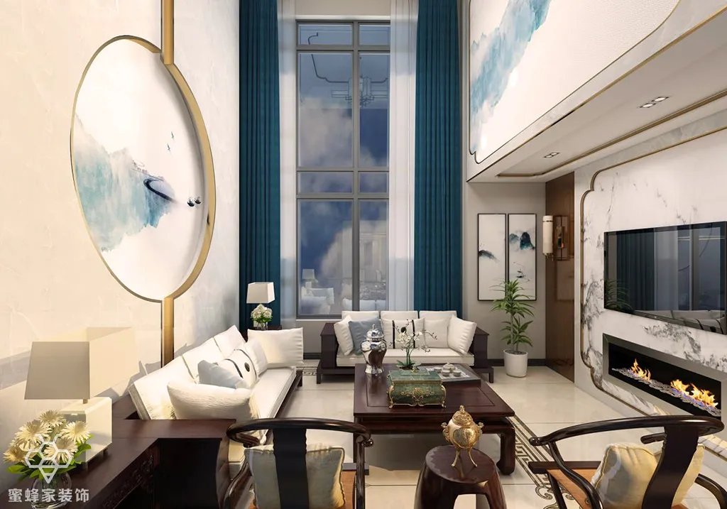 大连市华润海中国一期225平米新中式风格装修案例分享