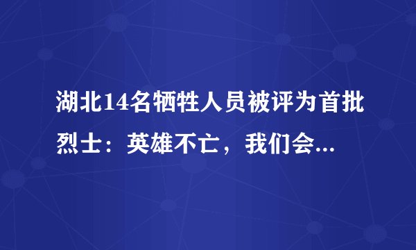 湖北14名牺牲人员被评为首批烈士：英雄不亡，我们会永远记得你们