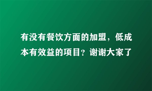 有没有餐饮方面的加盟，低成本有效益的项目？谢谢大家了
