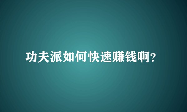 功夫派如何快速赚钱啊？