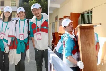 韩红蒋欣素颜公益活动 希望更多的人参与进行