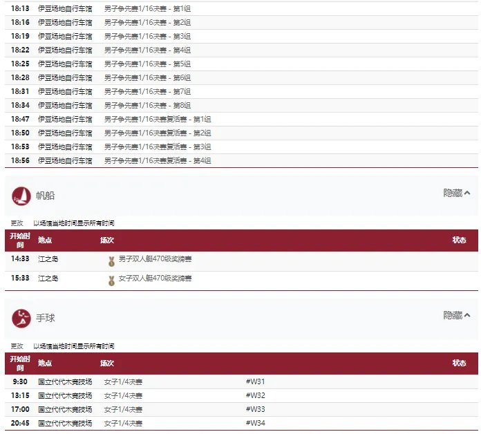 2021东京奥运会8月4日比赛详细赛程