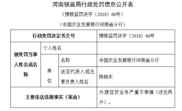 农业发展银行为什么被罚百万？