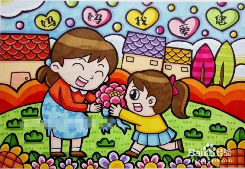 母亲节绘画作品？美术画，儿童画