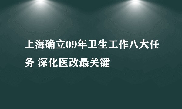 上海确立09年卫生工作八大任务 深化医改最关键
