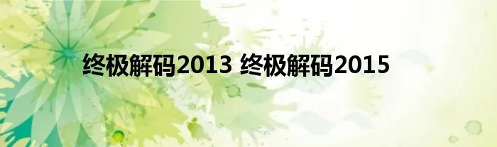 终极解码2013 终极解码2015