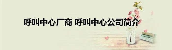 呼叫中心厂商 呼叫中心公司简介