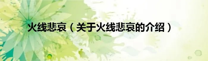 火线悲哀（关于火线悲哀的介绍）