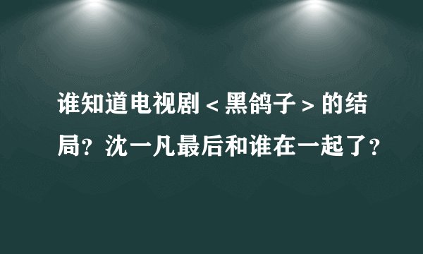谁知道电视剧＜黑鸽子＞的结局？沈一凡最后和谁在一起了？