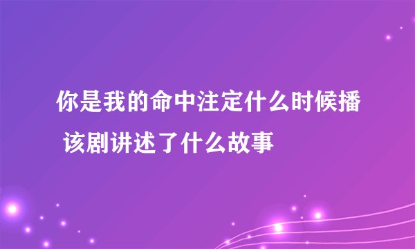 你是我的命中注定什么时候播 该剧讲述了什么故事