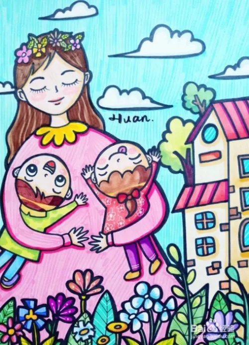 母亲节绘画作品？美术画，儿童画