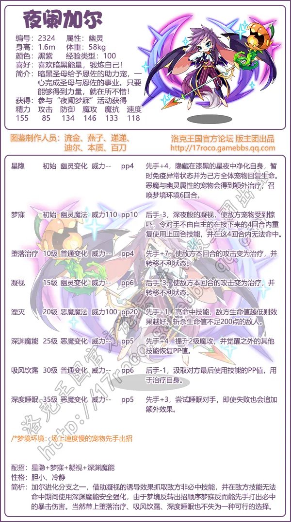 洛克王国夜阑加尔技能表