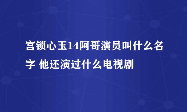 宫锁心玉14阿哥演员叫什么名字 他还演过什么电视剧