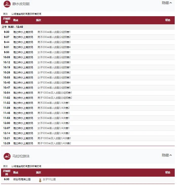 2021东京奥运会8月4日比赛详细赛程