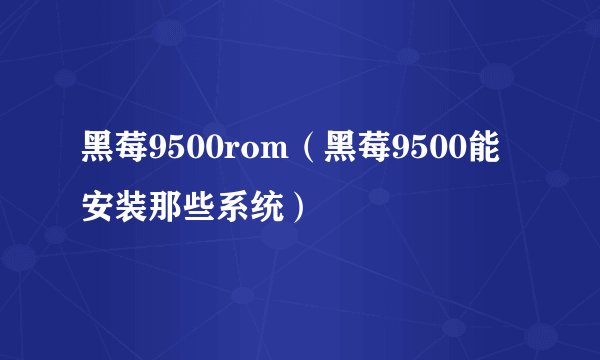 黑莓9500rom（黑莓9500能安装那些系统）