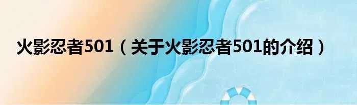火影忍者501（关于火影忍者501的介绍）