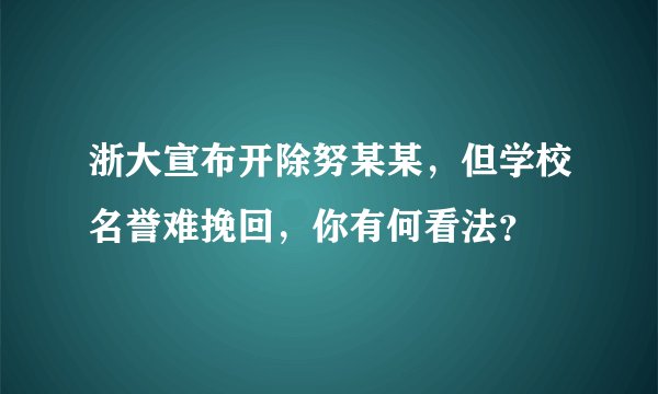浙大宣布开除努某某，但学校名誉难挽回，你有何看法？