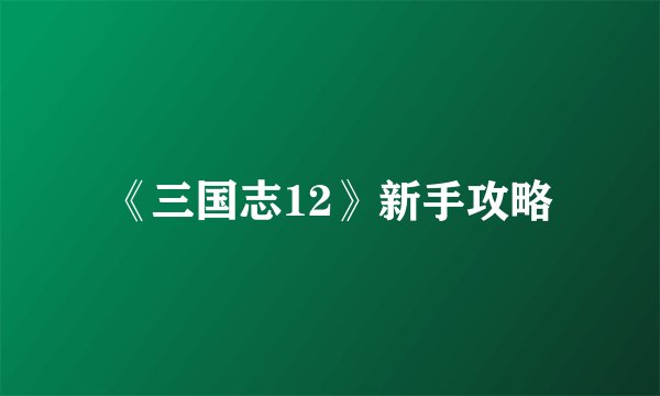 《三国志12》新手攻略