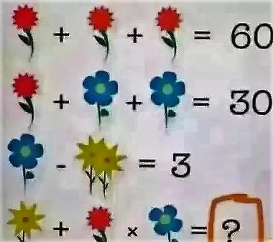 “三朵花相加等于60”的图片有哪些？