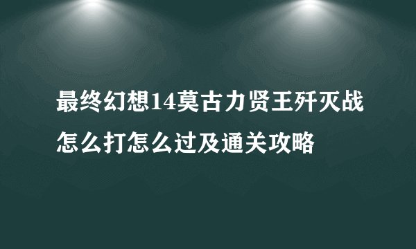 最终幻想14莫古力贤王歼灭战怎么打怎么过及通关攻略