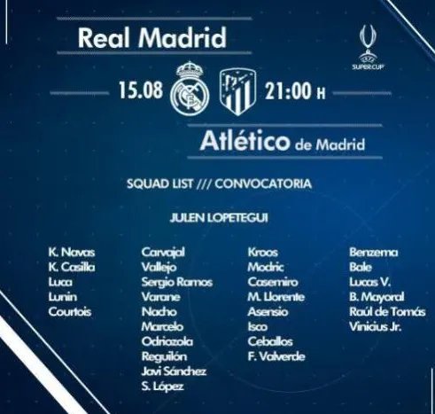 皇马公布欧洲超级杯名单有哪些球员入选？