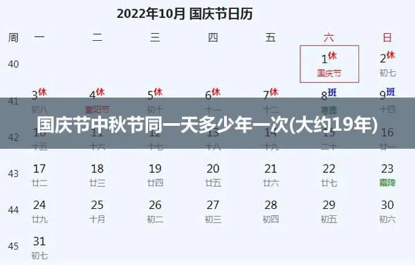国庆节中秋节同一天多少年一次(大约19年)