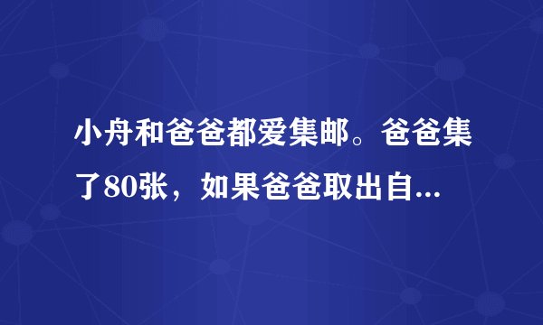 小舟和爸爸都爱集邮。爸爸集了80张，如果爸爸取出自己的$\dfrac{1}{8}$给小舟，那么两人的邮票同样多。两人一共集邮    张.